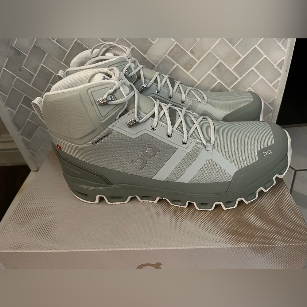 On Cloud Womens hiking boots. Cloudrock Waterproof Boots - in Mineral Kelp - Picture 3 of 7